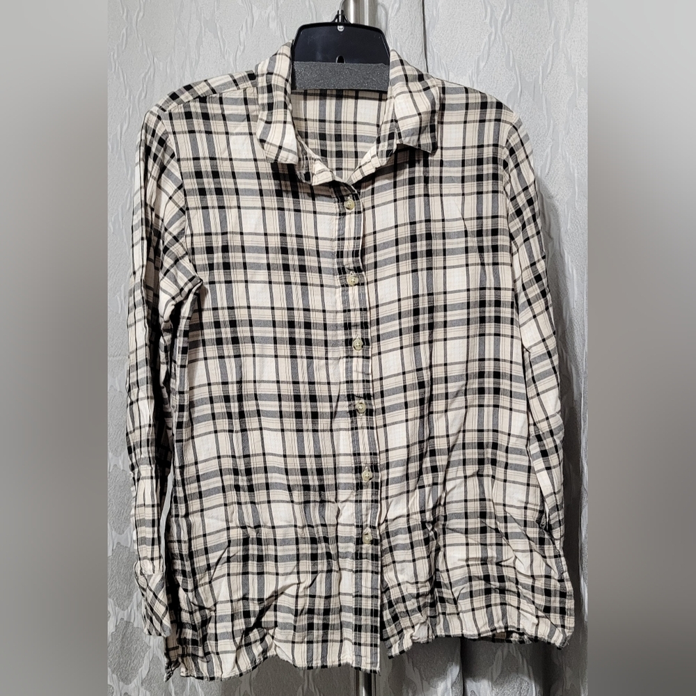 Sanctuary - Women's Boyfriend Plaid Shirt – Black & Cream – Relaxed Fit